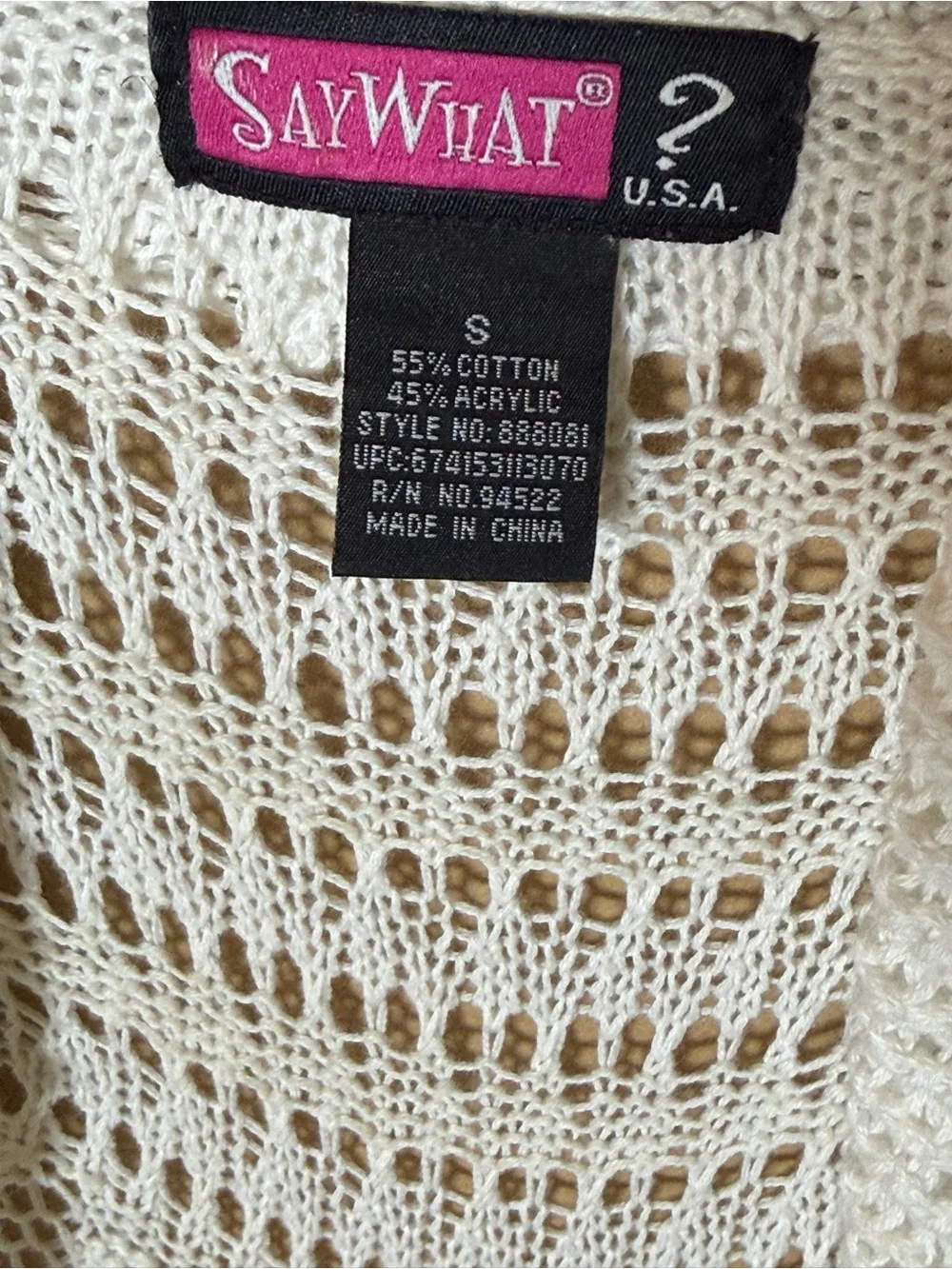 Say What? White Open-Knit Short Sleeve Draped Collar Boho Cardigan Size Small - Picture 6 of 6